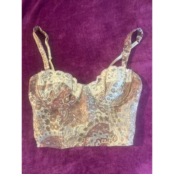 Vintage Y2K VICTORIAS SECRET Silk Bustier Cami Crop Top Lace Small S Heart Label - Image 2