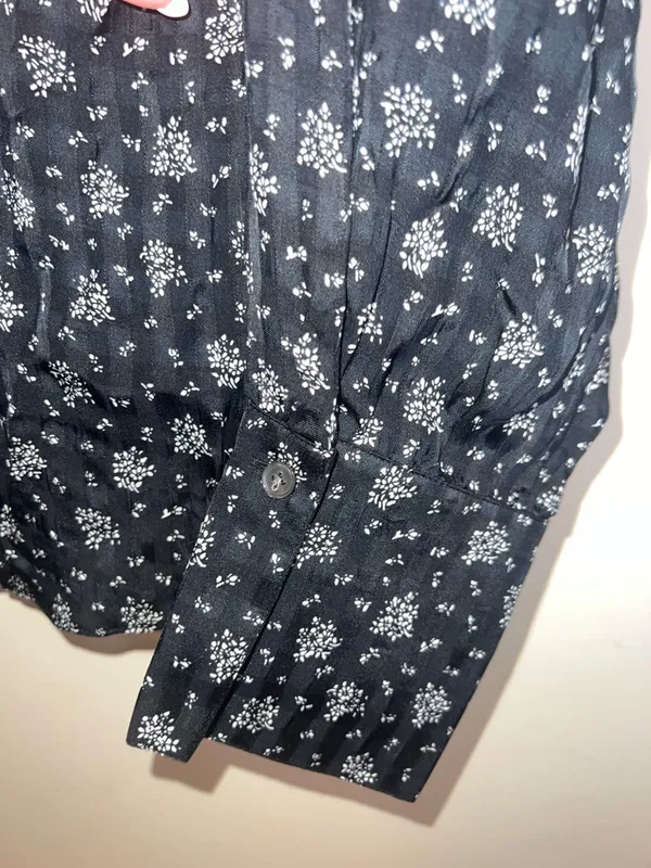 Madewell NWT Floral Button Up Blouse Black Long Sleeve Top Medium‎ - Image 6