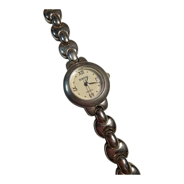 Vtg 1990s Rumours Silver Tone Roman Numeral Link Bracelet Watch Not Running - Image 2