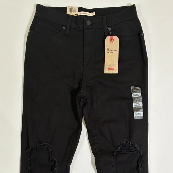 Levi's 721 Womens 8 Long 29x32 Black Distressed High Rise Skinny Jeans NWT - Image 2