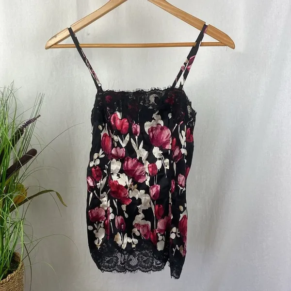 White House | Black Market Silk Blend Floral Print Lace Trim Sleeveless Camisole Tank Top XXS - Image 4