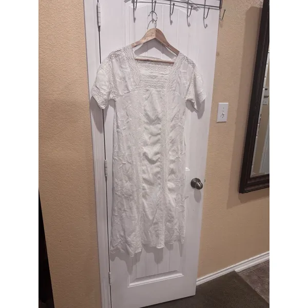 ZARA LONG DRESS SQUARE NECK GAUZE EMBROIDERED LACE Dress SZ XS - Image 2