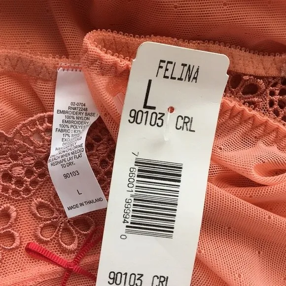 Felina Sheer Orange Eyelit Lace Trim Camisole Top NEW M - Image 8