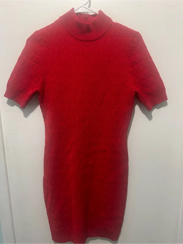 Michael Kors Red Short-Sleeve Turtleneck Mini Dress - Image 3