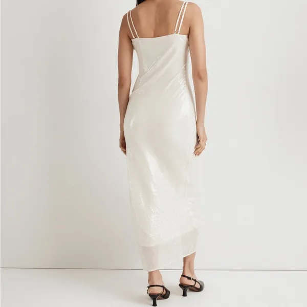 Madewell x Aimee Song Alabaster Sequin Slip Maxi Dress – Elegant Party Gown - Image 4