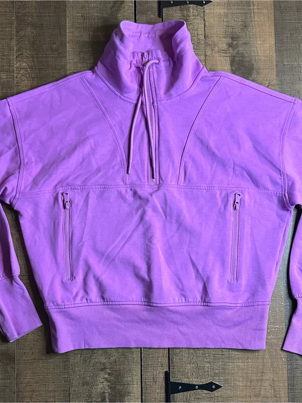 Old Navy Active Women's Medium Purple Quarter Zip Crop Sweatshirt Zipper Pockets - Image 2