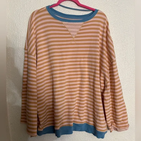 Free People We The Free Classic Striped oversized Crewneck Size Large - Image 3