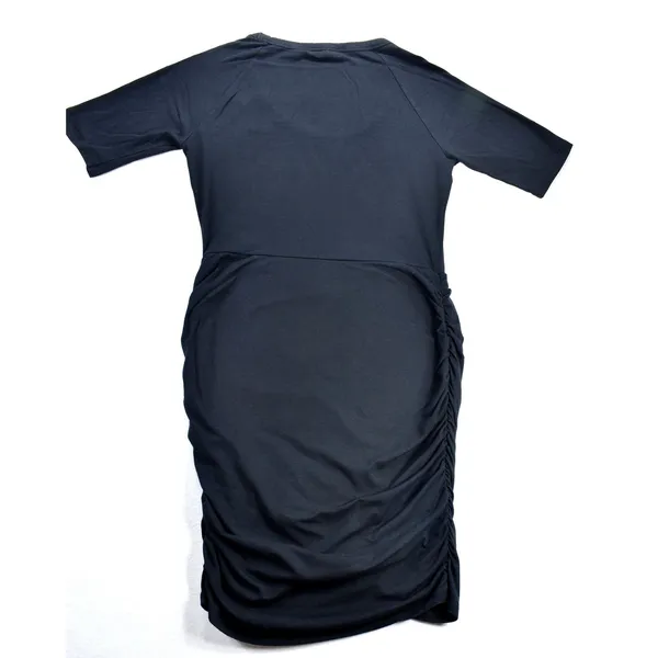 Athleta Black Ruched Bodycon Dress Short Sleeve Scoop Neck Small - Image 5