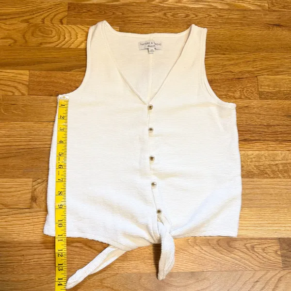 Texture & Thread Madewell Women’s XXS Cream Top Button Vest Sleeveless Cotton - Image 3