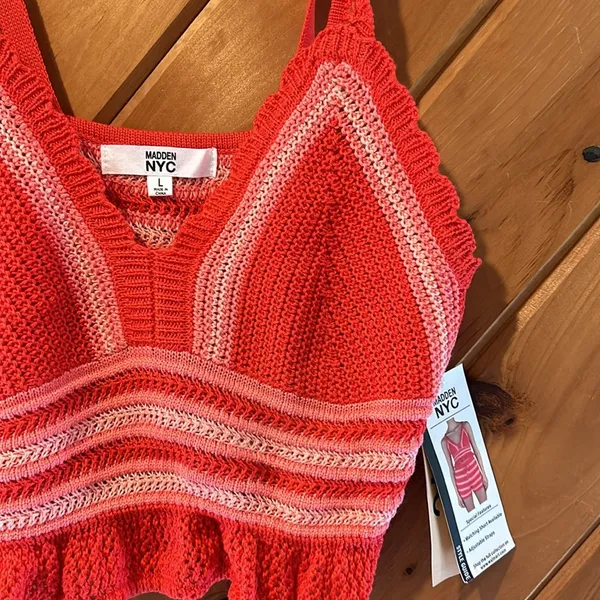 NWT Madden NYC red pink crochet knit crop tank top - Image 7