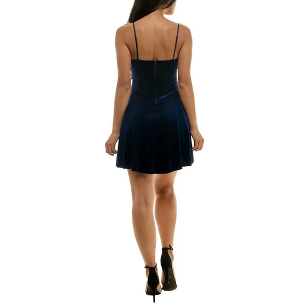 NWT Emerald Sundae Velvet Bow Sleeveless Fit Flare Mini Dress Navy Blue L - Image 2