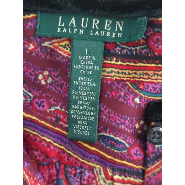Lauren Ralph Lauren Purple Multicolor Abstract Top‎ Womens Large Bohemian Retro - Image 8