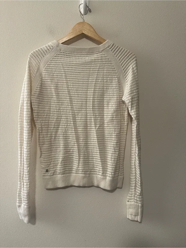 Lululemon Pointelle-Knit Cotton Sweater Light Ivory fits a small 4 or 6 W3HMIS - Image 4