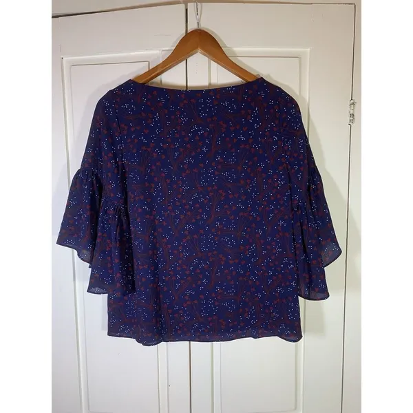 Tommy Hilfiger Cottage Blouse Top Women's Small Sheer Lined Bell‎ Sleeve Office - Image 3