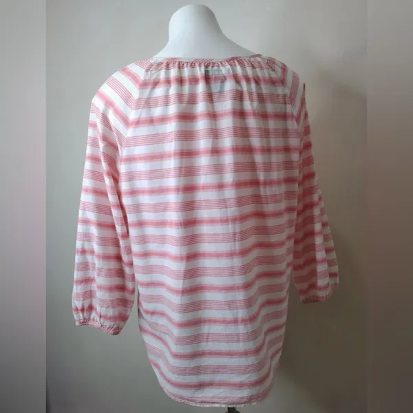 Gap Pink & White Striped Peasant Blouse Women’s Size M 3/4‎ Sleeve - Image 5