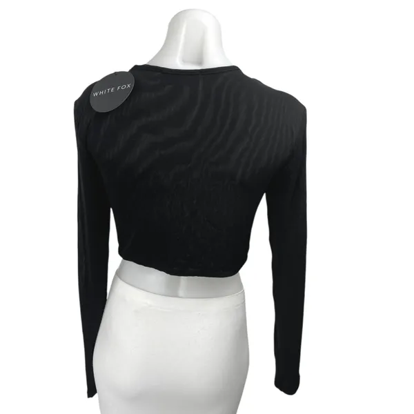 NEW White Fox Black Long Sleeve Cutouts Cold Shoulder Blouse Crop Top Size M - Image 2