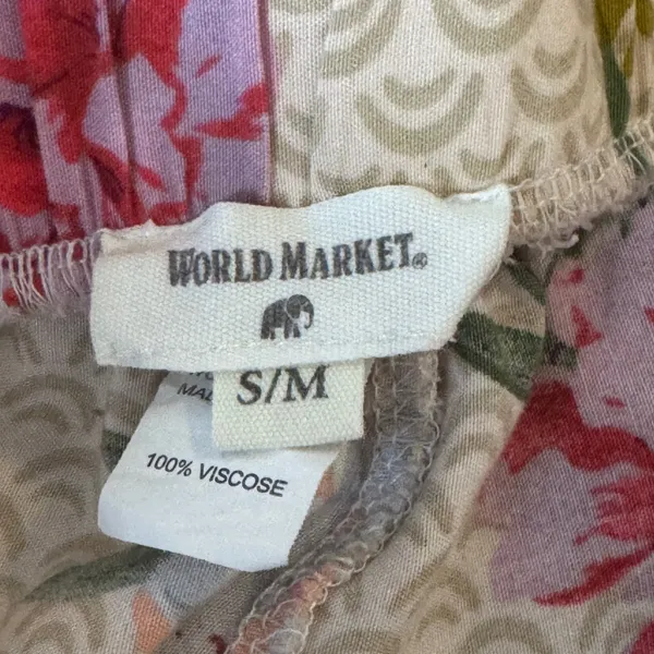 World Market Floral Wide Leg‎ Pants Viscose Cream Pink Bird Print Size S/M Boho - Image 3