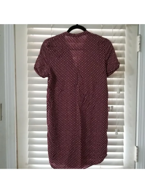 H&M Burgundy Polka Dot Short-Sleeve Tunic Shirt Dress Size 2 - Image 3