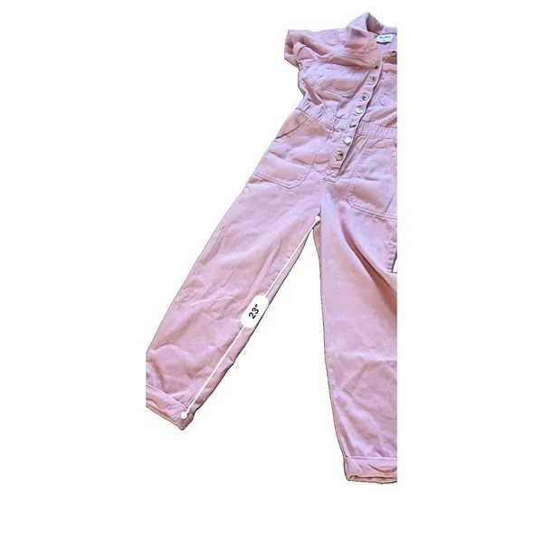 Show Me Your MuMu Cannon Pink Denim Jumpsuit S/M Button Front Pockets 23in boho - Image 7