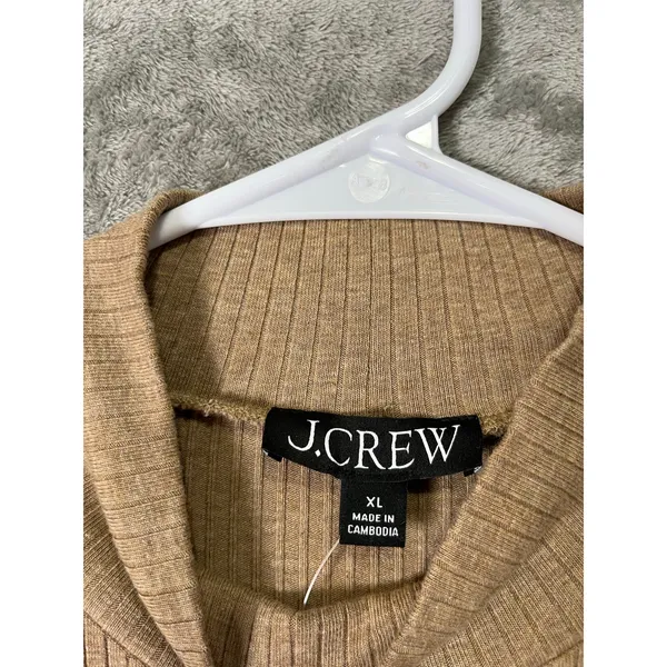 J.Crew Ribbed Turtleneck Whipstitch Trim Beige‎ Quiet Luxury Minimalist XL New - Image 4