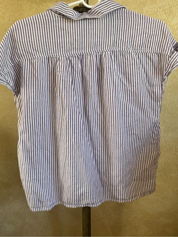 Old Navy Lavender & White Striped Button-Front Tie Blouse - Image 3