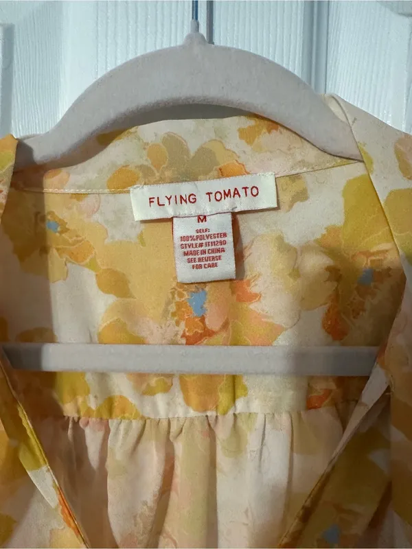 Flying Tomato Yellow Floral Tie-Neck Blouse with Button Front - Image 5