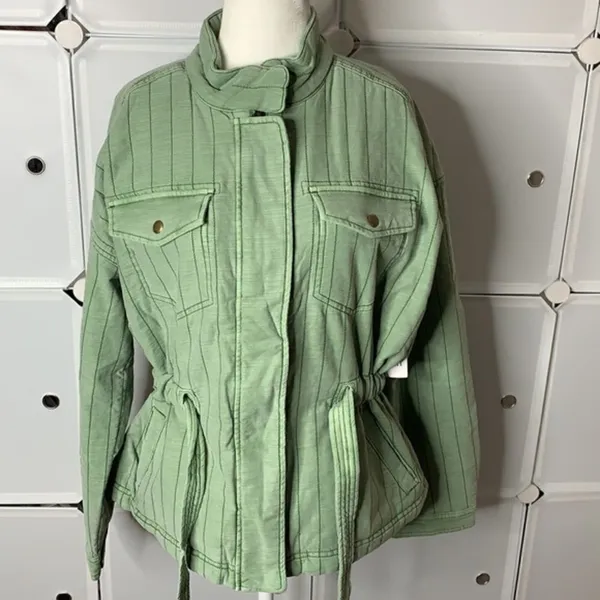 GAP Quilted Utility Belted Jacket In Green Dollar Size Medium - Image 9