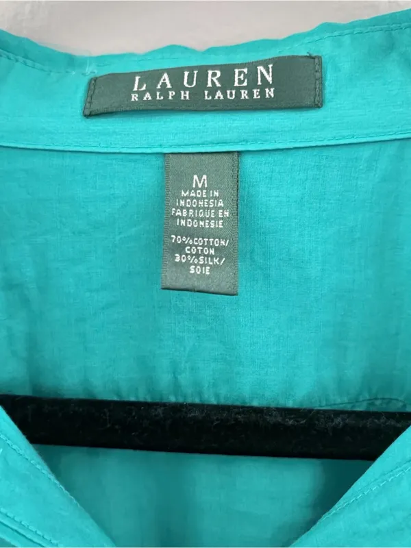 LAUREN Ralph Lauren Silk Blend Teal Turquoise Button Down Shirt Women Medium - Image 2