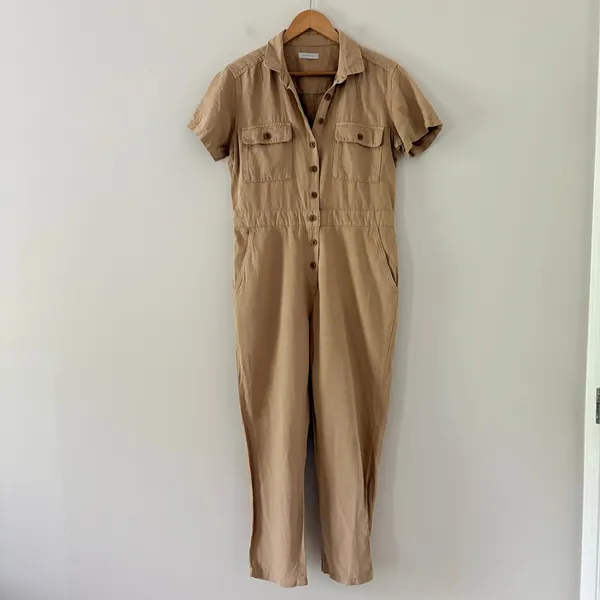 Outerknown S.E.A. Jumpsuit Coverall organic cotton linen blend tan Medium - Image 11