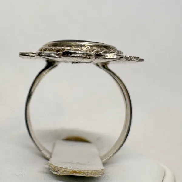 Vintage Mexican Sterling Silver Abalone Shell Statement Ring Oval Size 8‎ - Image 3