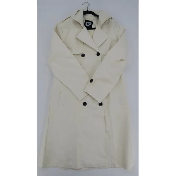 Womens Cream Hooded Double Breasted Trench‎ Coat Size L - Image 5