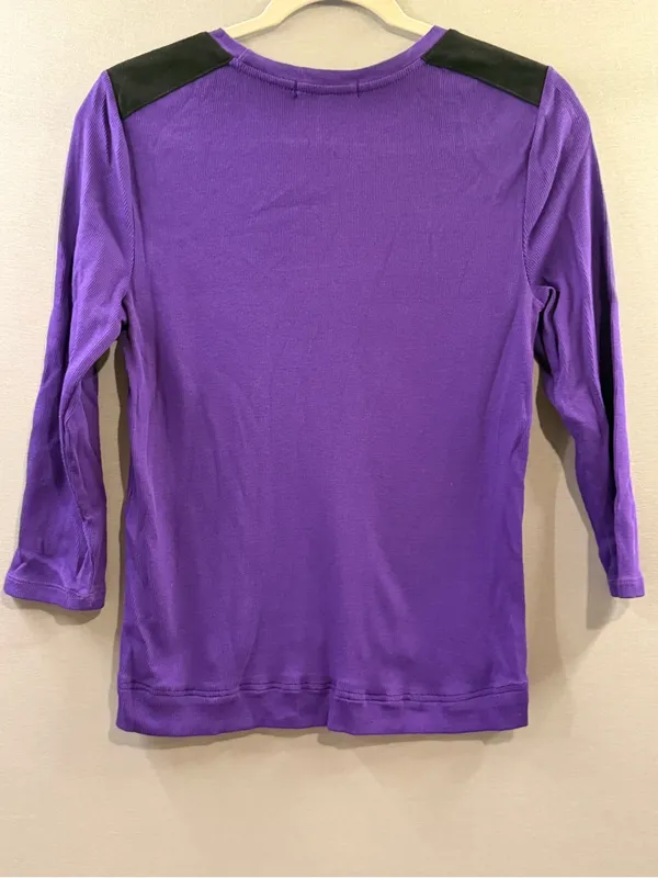 Lauren Ralph Lauren Purple Top with Black suede Lace-Up Shoulders large - Image 4