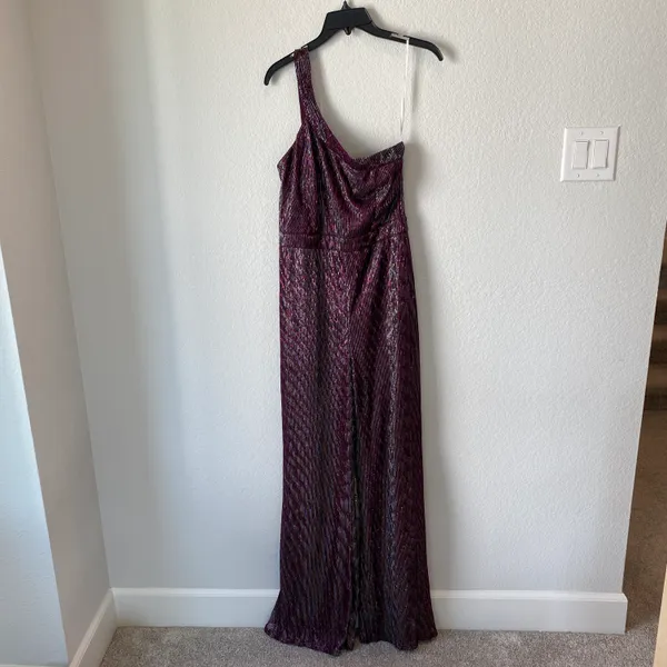 Lulu’s Glitter Girl Shiny Purple One Shoulder Jumpsuit Size M - Image 3