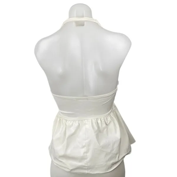 Zara White Halter V Neck Backless Sleeveless Open Back Peplum Blouse Top Size M - Image 4