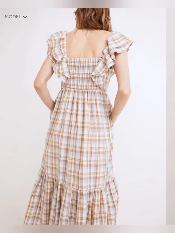 NWT Madewell Ruffle-Sleeve Tiered Midi Dress in Plaid size 10 - Image 2