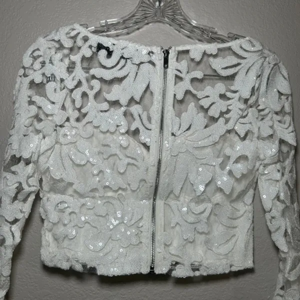 Naked Wardrobe The Statement White Lace Sequin Crop Top Bustier women's S bridal - Image 6