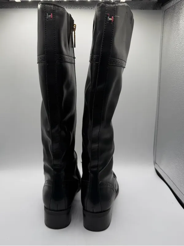 Tommy Hilfiger Black Leather Tall Riding Boots Lace Up Side Zip Women’s 6.5M - Image 6