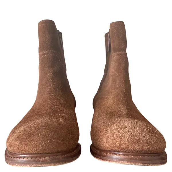 Tory Burch Alaina Suede Pebbled Leather Logo Ankle Booties Cognac Tan 9 - Image 3