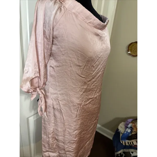 Women's Love Fire Satin Off Shoulder Mini Dress W Quarter Bow Sleeves Med Pink - Image 2