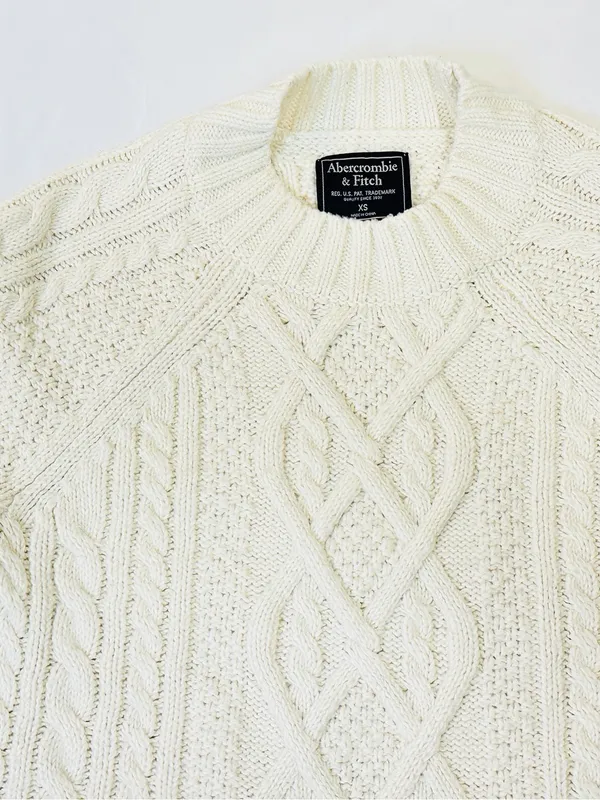 Abercrombie & Fitch Ivory Cable Knit Crewneck Sweater – Ivory – XS - Image 7