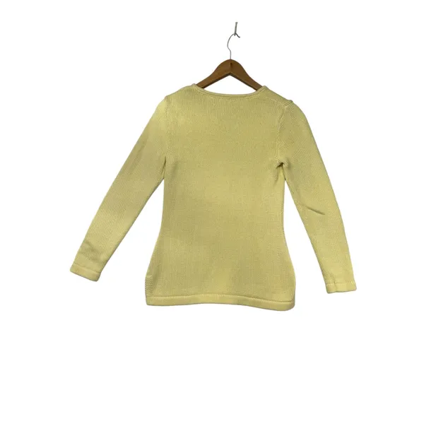 L L Bean‎ Light Yellow V Neck 100% Cotton Knit Sweater Long Sleeve Casual XS - Image 6