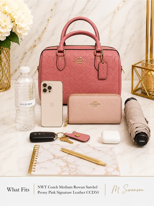 NEW Coach Medium Rowan Satchel Peony Pink Signature Refined Pebble Leather CCD50 - Image 8