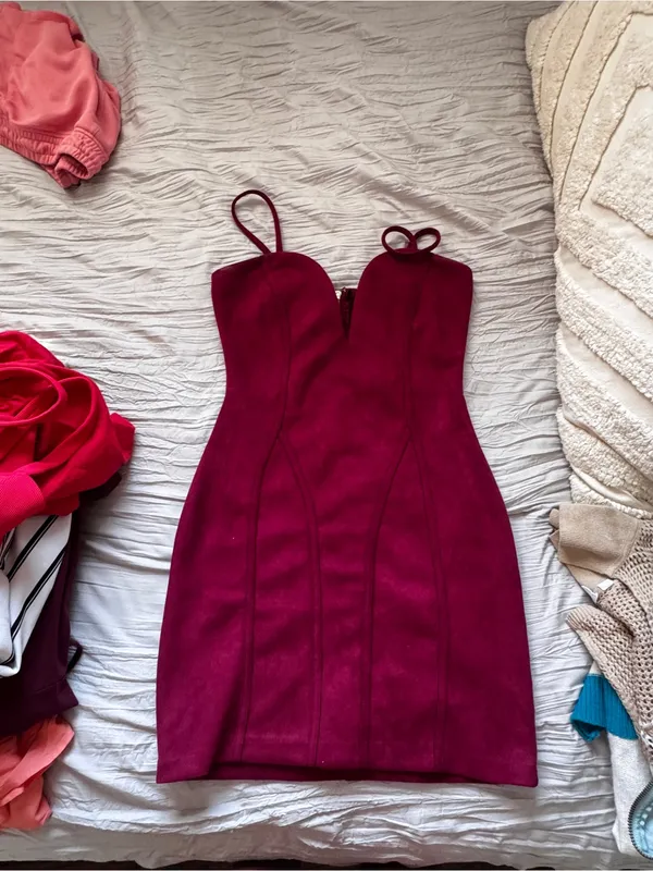 Windsor Plum Strap Mini Dress with Sweetheart Neckline - Image 2