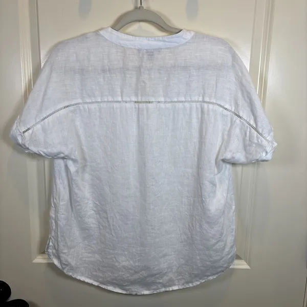 Saks Fifth Avenue 100% Linen Shirt Medium White‎ Top Beachy Minimalist Cottage - Image 5