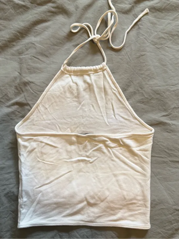 Brandy Melville White Ribbed Halter Top - Image 2