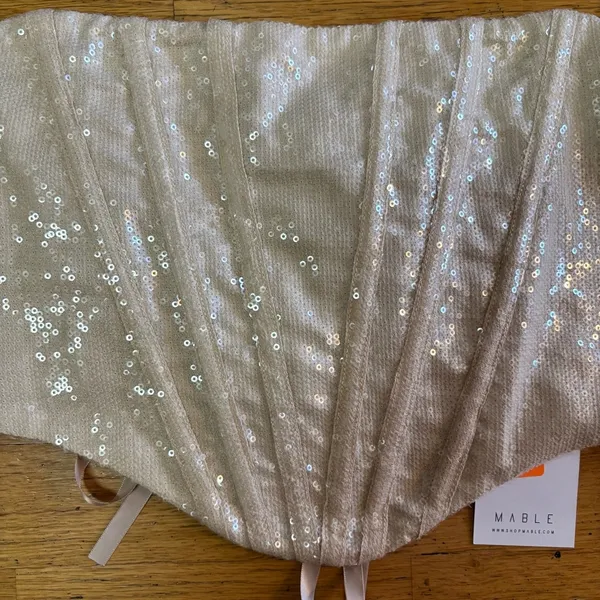 NEW Mable Sequined Bridal Bachelorette Wedding Fairy Lace Up Club Corset L - Image 4