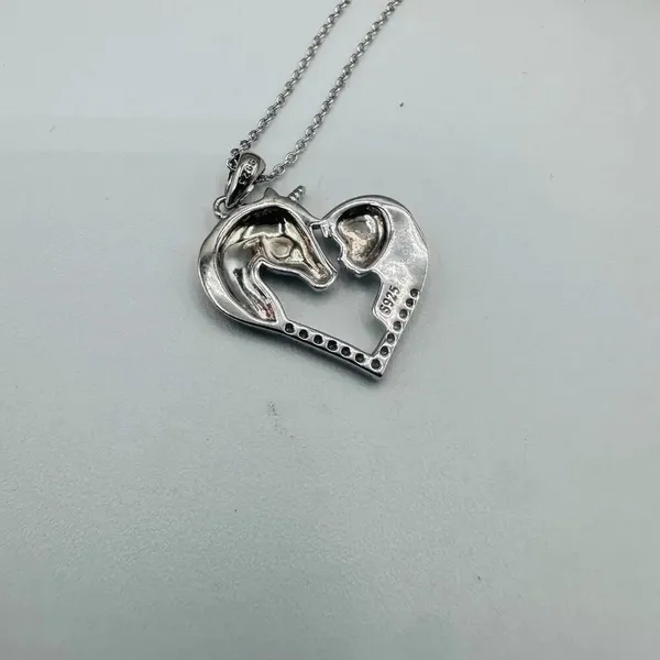 Horse With Girl & Heart CZ Sterling Silver Necklace - Image 7