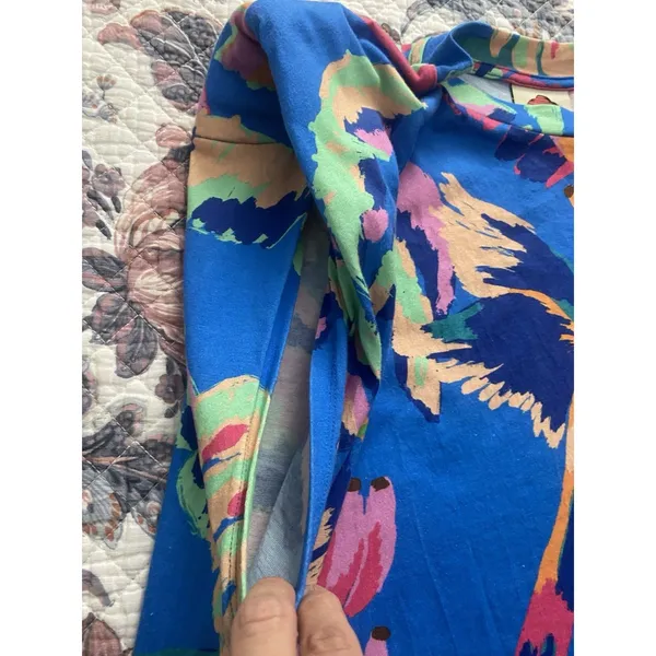 Farm Rio Made of Brasil Orange Parrot Graphic Padded Shoulder T-Shirt Dress XS - Image 13