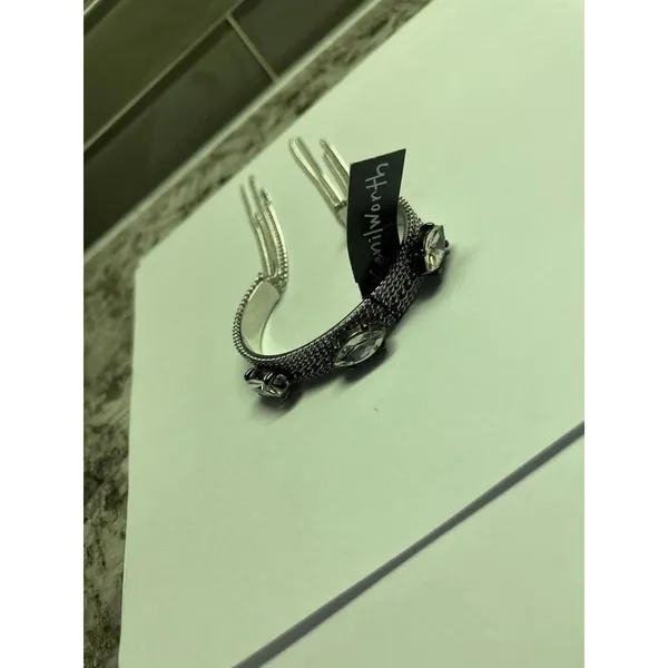 Kenilworth NWT Silver Tone / Rhinestone Bangle Bracelet Chain Dangles Nice Gift - Image 2