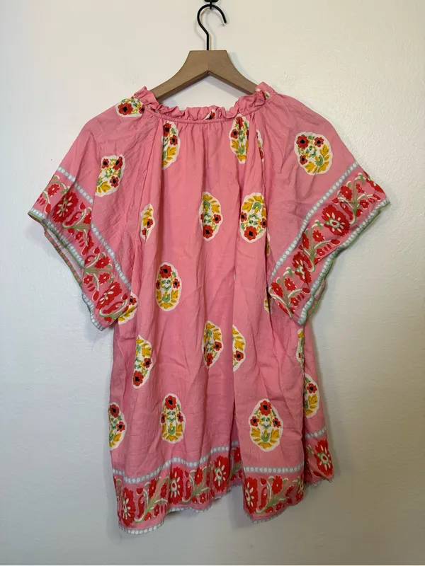 Umgee Boho Bloom Top with
Contrasting Print Border in Pink - Image 5